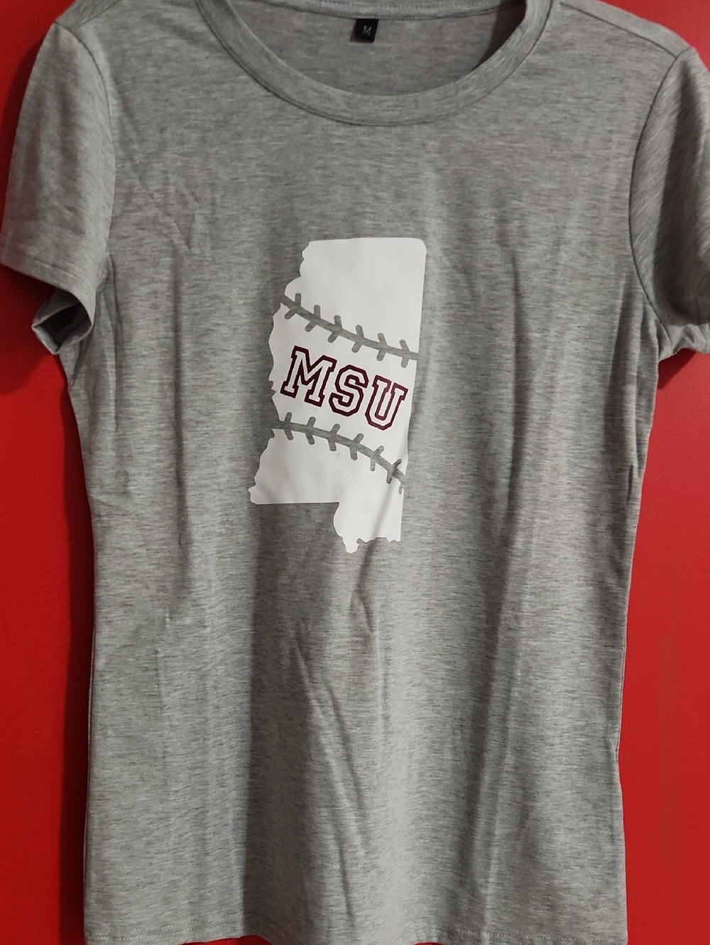 Womens M MSU Baseball Graphic Tee - Grey